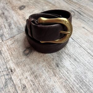 Kenneth Cole Brown Leather Belt Size 30 Gold Buckle Classic Minimalist Old Money